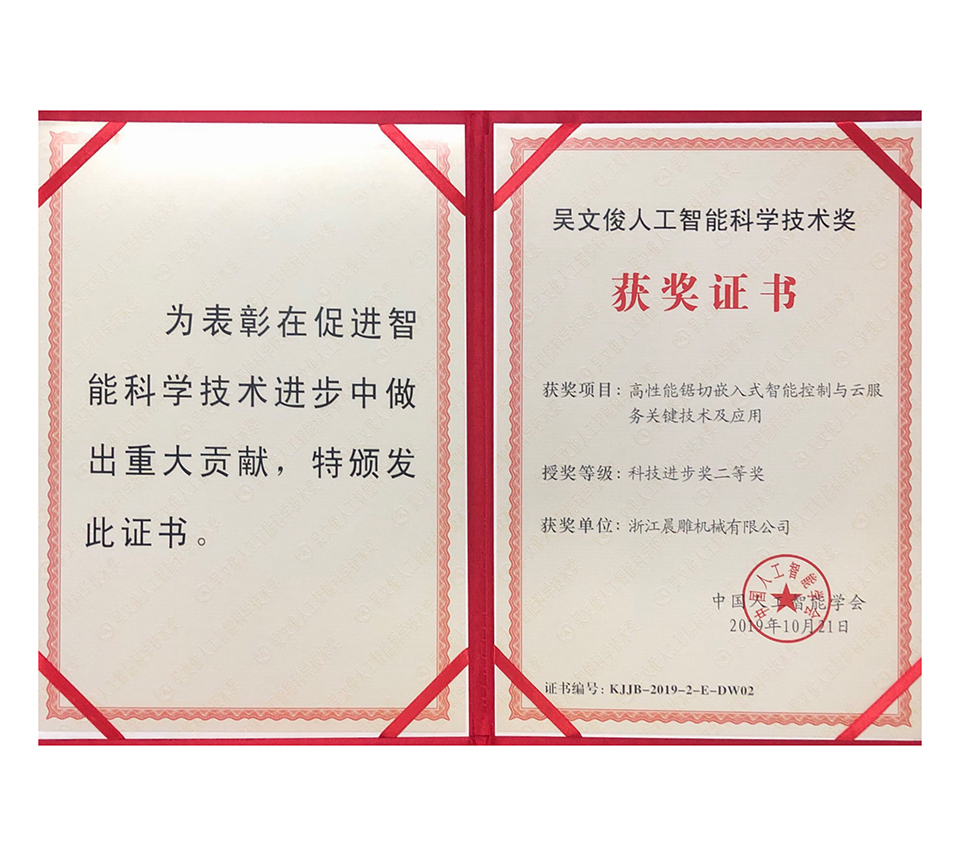吳文俊晨雕公司獲獎(jiǎng)證書